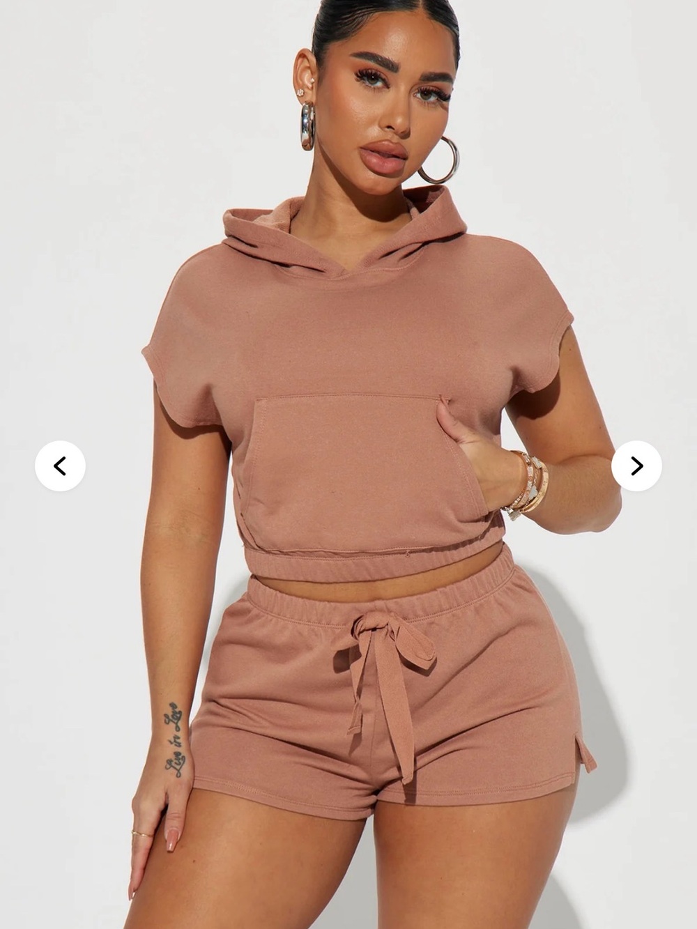 Fashion Nova Mauve Cropped Hoodie & Drawstring Shorts Set. BRAND NEW NEVER WORN